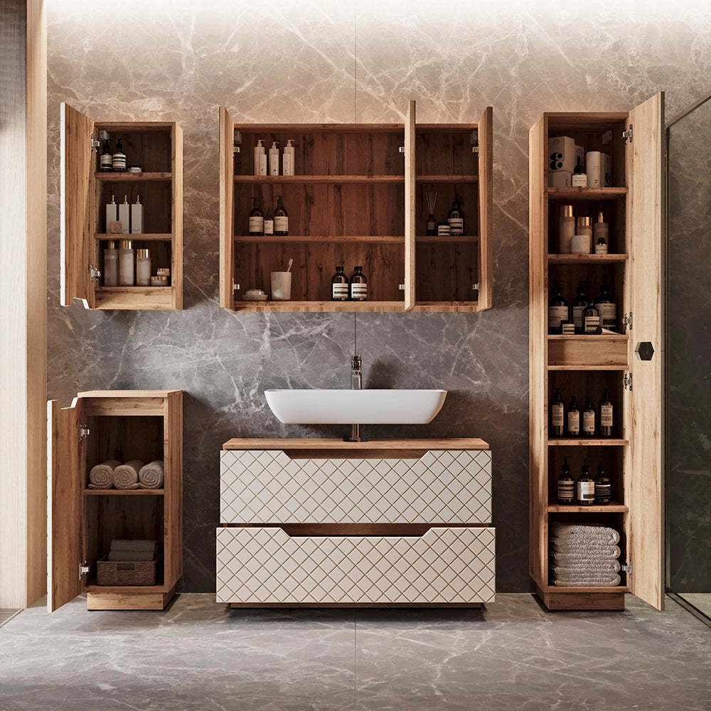 Vicco Mobile sottolavabo per bagno Rovere/cashmere con struttura in piastrelle 99.4 x 62.5 cm con 2 cassetti