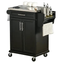 Carrello da Cucina Multifunzionale Elegante con Cassetto 2 Ante Ruote Legno e Acciaio 83.5 × 45.7 × 90.5cm