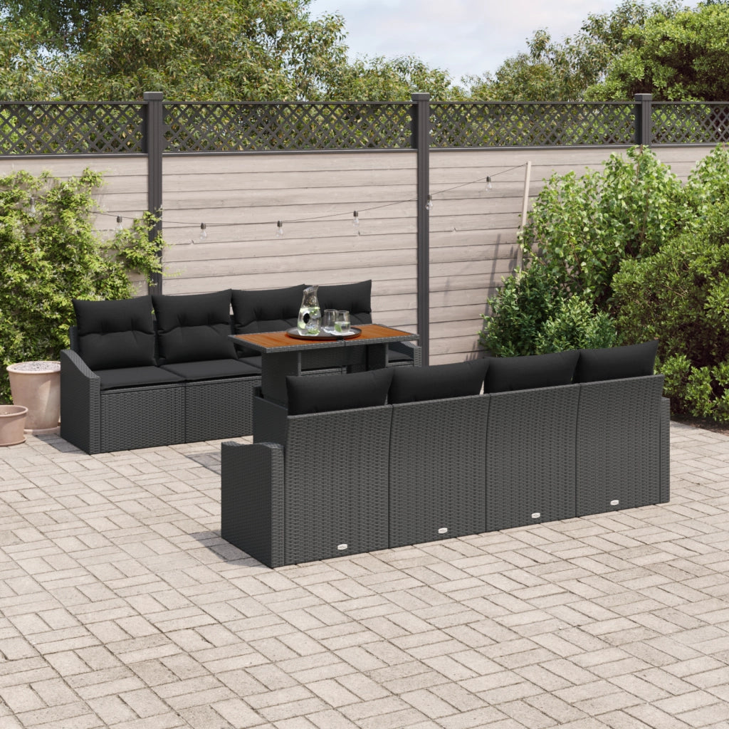 Set di Divani da Giardino da 7 Pezzi con Cuscini Nero Polyrattan