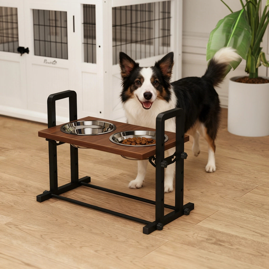 Ciotola per Cane Regolabile in Altezza ¨C Zephmum ¨C 2x1.2L Acciaio Inox Marrone