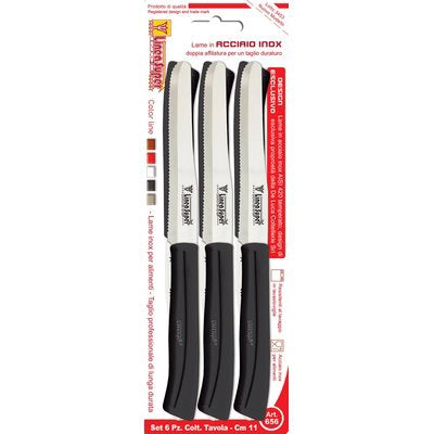COLTELLO TAVOLA SUPER DE LUCA - MANICO PLT NERO/INOX CM 11 CF=PZ 6- 2 confezioni