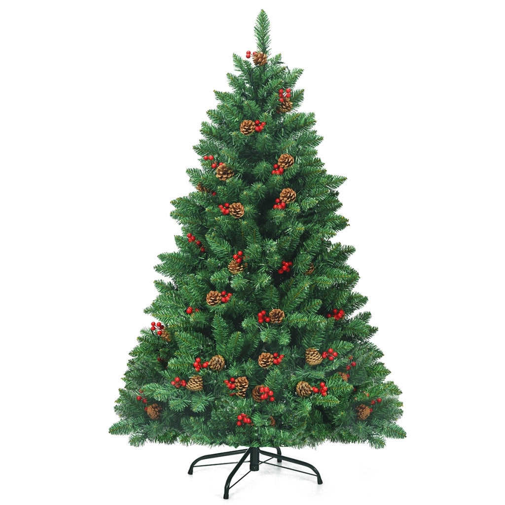 Albero di Natale 135 cm 516 rami, Abete artificiale con base resistente di metallo pigne decorative