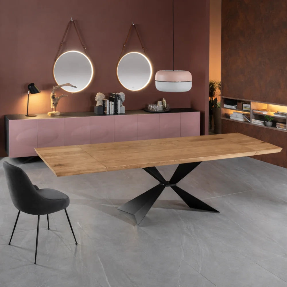 Tavolo da pranzo allungabile in legno impiallacciato rovere naturale Taurus 160-240x90 cm fino a 10 posti Made in Italy | Duzzle