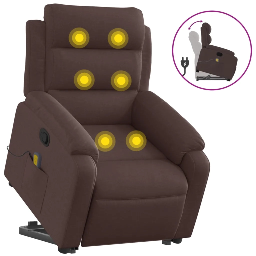 Poltrona Alzapersona Massaggi Reclinabile Marrone Scuro Tessuto 3204997