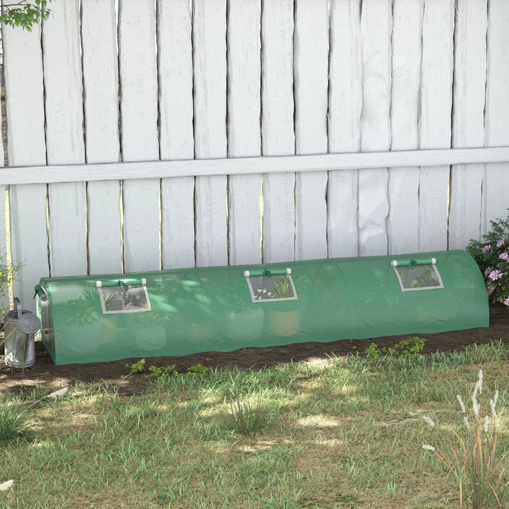 Serra Piccola con 5 Finestrelle e Griglia Centrale, in Acciaio, PE e PP, 300x80x45 cm, Verde