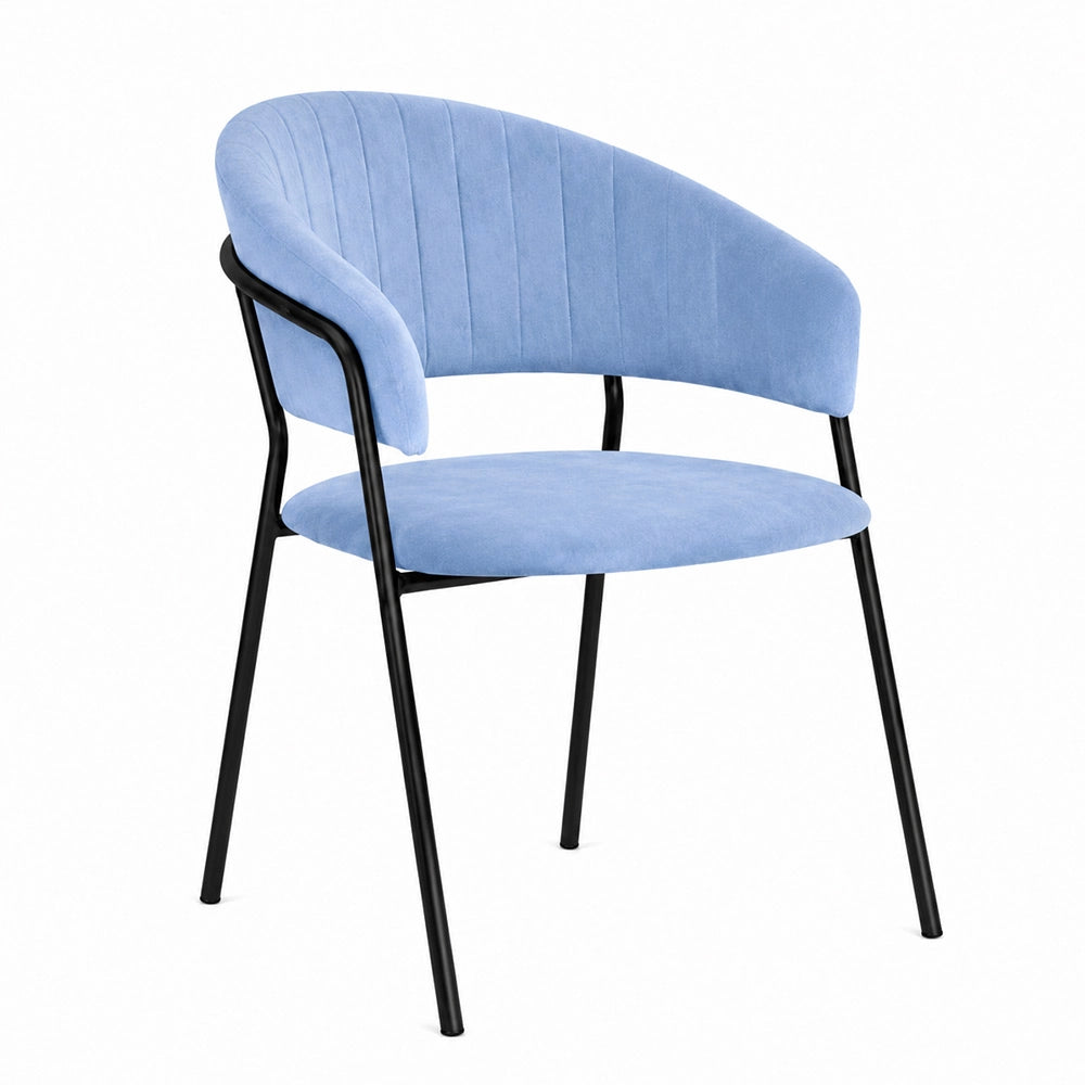 Sedie da sala da pranzo set da 2 Aurelia in velluto celeste con gambe nere