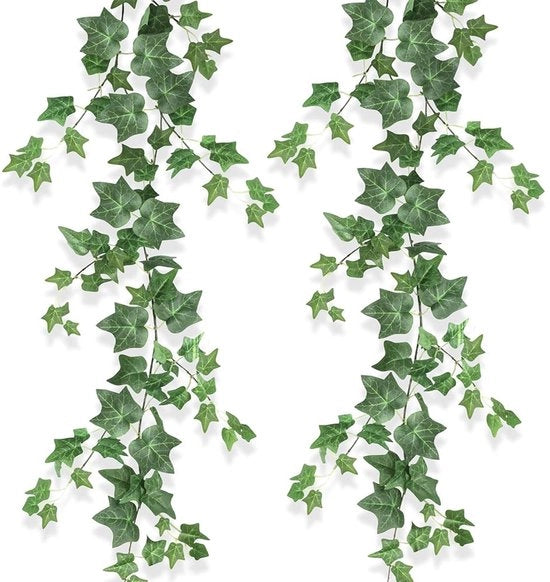 2 pezzi di corda finta edera, slitta di 2m di finta edera, pianta artificiale pendente, rampicanti artificiali di edera, pianta artificiale pendente, foglie di edera slitta verde per decorazione di casa e giardino.