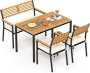 Set Pranzo da Giardino, Tavolo da Pranzo con 2 Sedie e Panca, Mobili da Esterno Ergonomiche Legno di Acacia con Foro per Ombrellone e Comodi Cuscini, per Bordo Piscina, Terrazza
