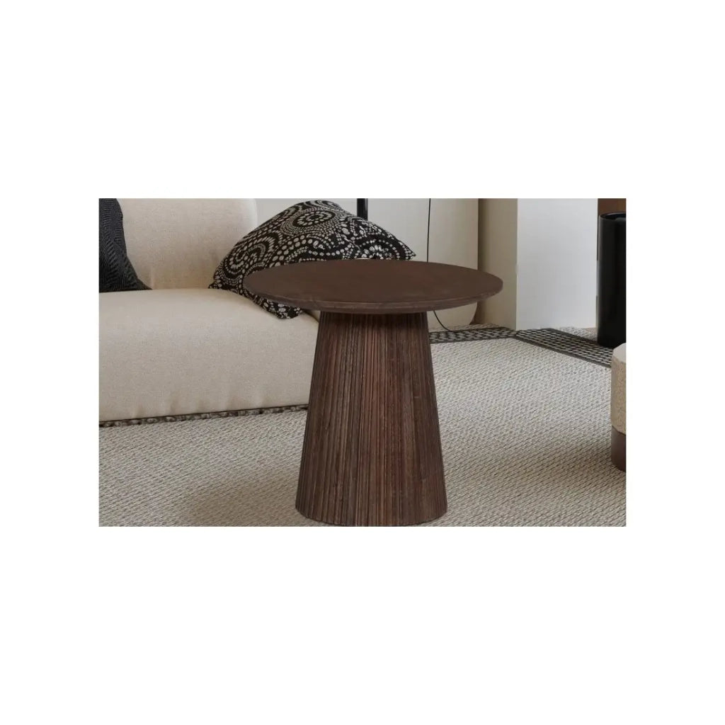 Tavolino basso rotondo MITCHEL – Legno esotico di mango marrone diametro 50 cm
