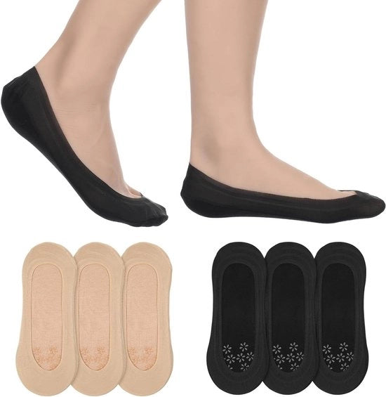 Sokkini Antislip Ultra Sottili, 6 Paia Causali senza Visibilità - Nero Sabbia, Adatti per Donne con Scarpe Pianelle, Stivali e Scarpe da Sport.