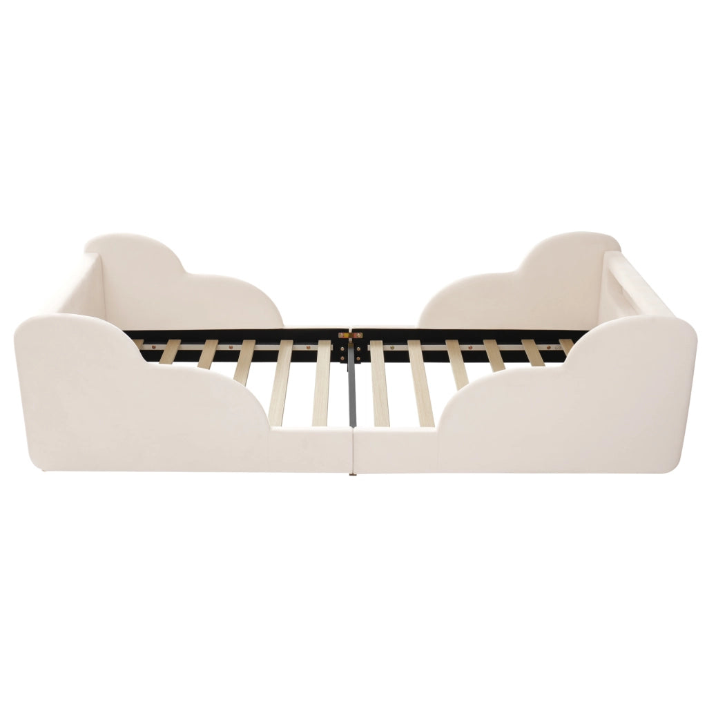 Letto per bambini 90x200 cm con sponde imbottite; luce notturna; USB C; velluto beige