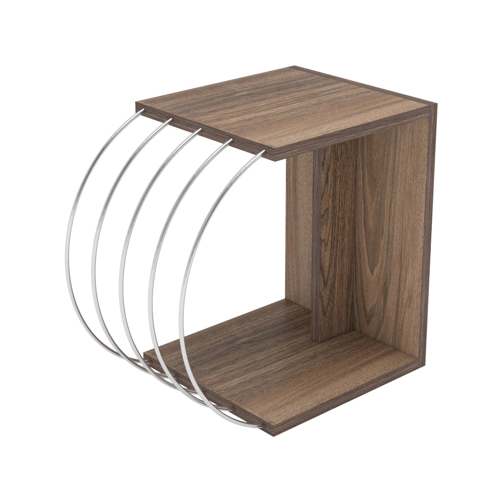 Tavolino Basso da Divano Tavolino Laterale a 2 Ripiani 46 x 30 x 42 cm Consolle da Divano Moderno - Effetto Noce / Cromato [en.casa]