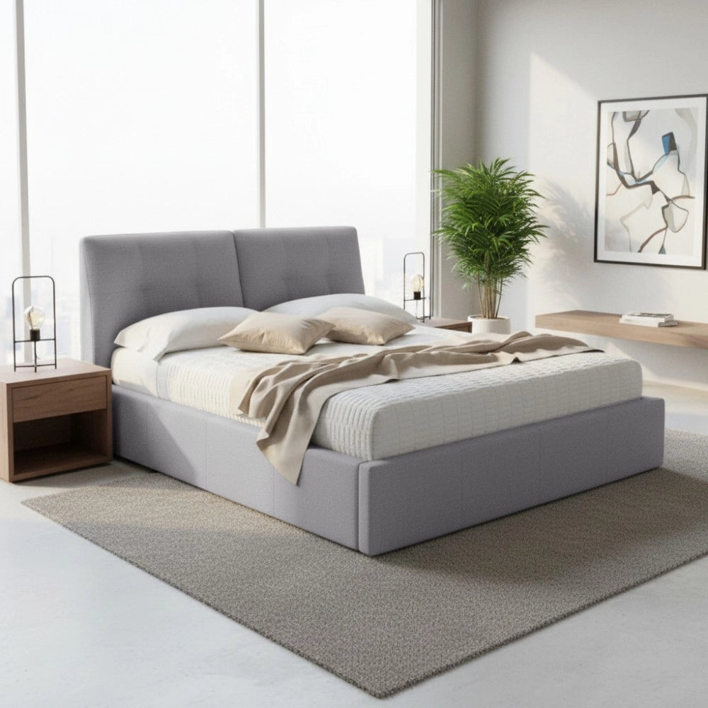 Letto matrimoniale con contenitore Melia tessuto grigio