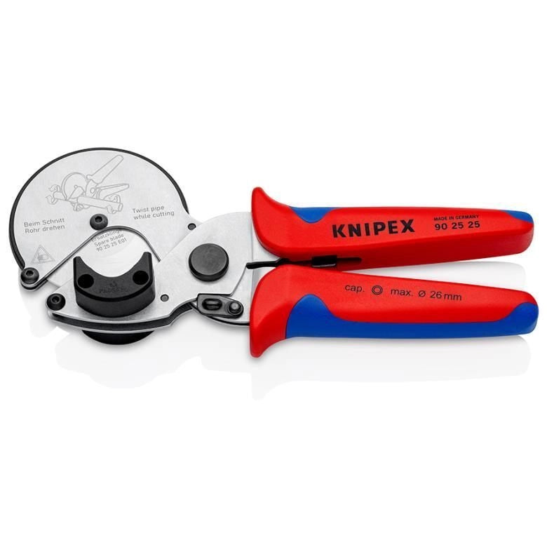 KNIPEX 90 25 25 Tagliatubi per Tubi Compositi e in Plastica Fino a Ø 26 mm con Impugnature Ergonomiche Multicomponente e Meccanismo di Bloccaggio Colore Acciaio