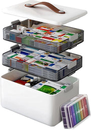 Cassa Medica Grande Capacità di Stoccaggio - 3 Livelli di Cassa Medica - Cassetto EHBO per la Conservazione - Stoccaggio Sicuro - Compartimenti Chiari - Maniglia per Facilitare l'Uso - Cassa Medica per la Conservazione
