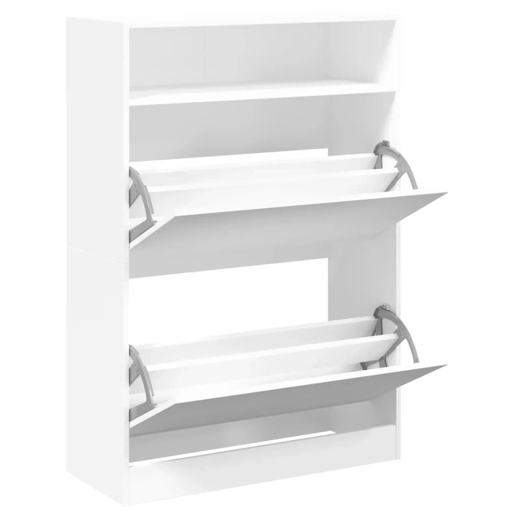 Scarpiera mobiletto portascarpe mobile ingresso/corridoio/soggiorno 2 cassetti a ribalta 80 x 34 x 116 cm bianco 02_0021330