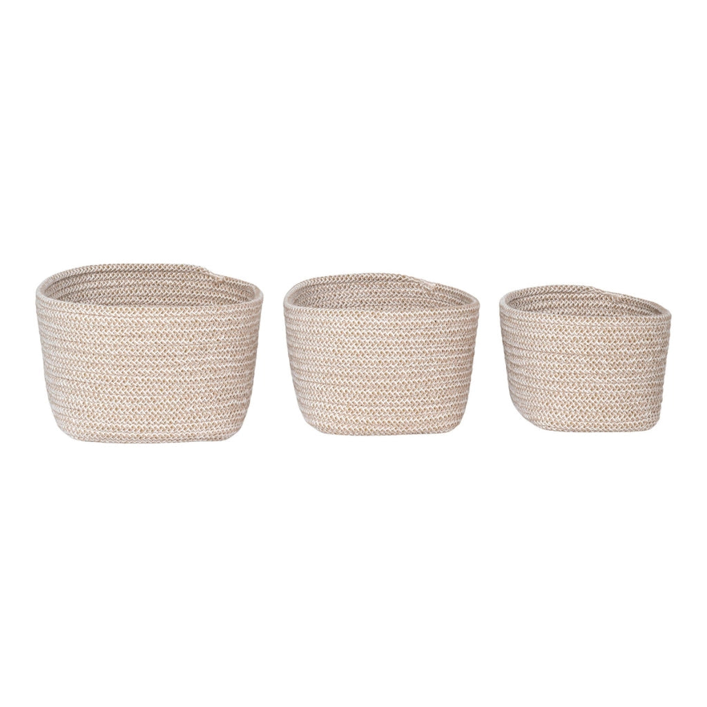 Set di 3 Cesti Portaoggetti Cadima, Beige, Cotone, 17x12x11 cm