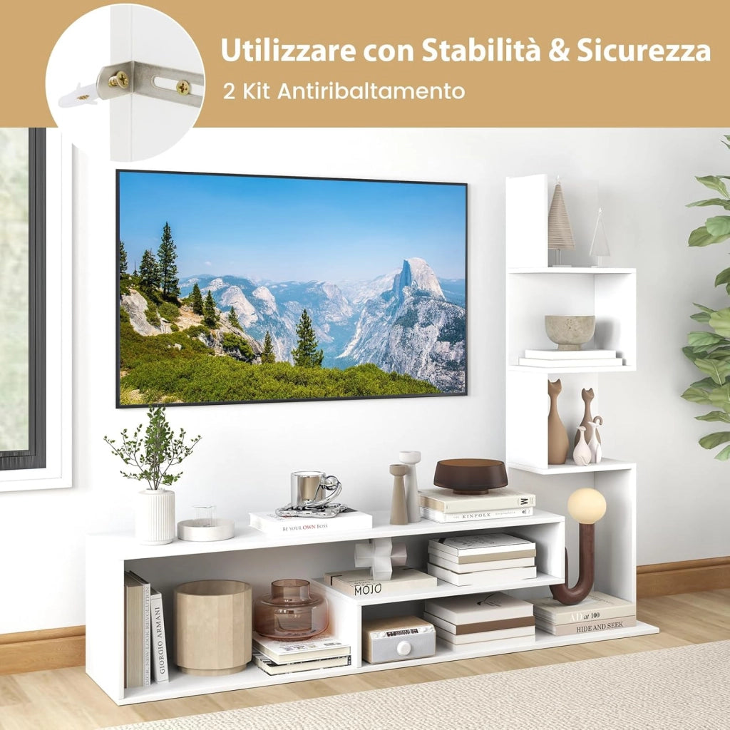 Mobile per TV a Cubi per TV Fino a 50”, Tavolo Console Media con Mensole di Stoccaggio a Forma di L e Scomparti Aperti, Centro di Intrattenimento per Soggiorno, Ingresso (Bianco)