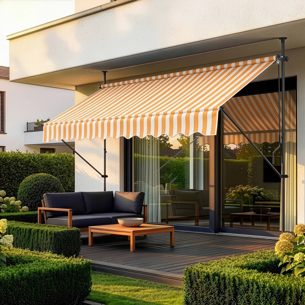 Tenda da Sole a Muro con Pali di Supporto Telescopici Parasole 200 x 120 cm (LxP) Giallo-Bianco pro.tec