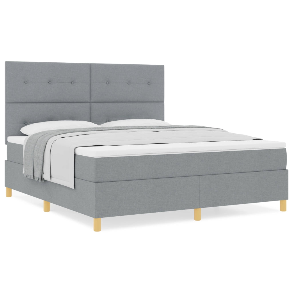 Letto con Rete a Molle e Materasso Grigio Chiaro Super King in Tessuto