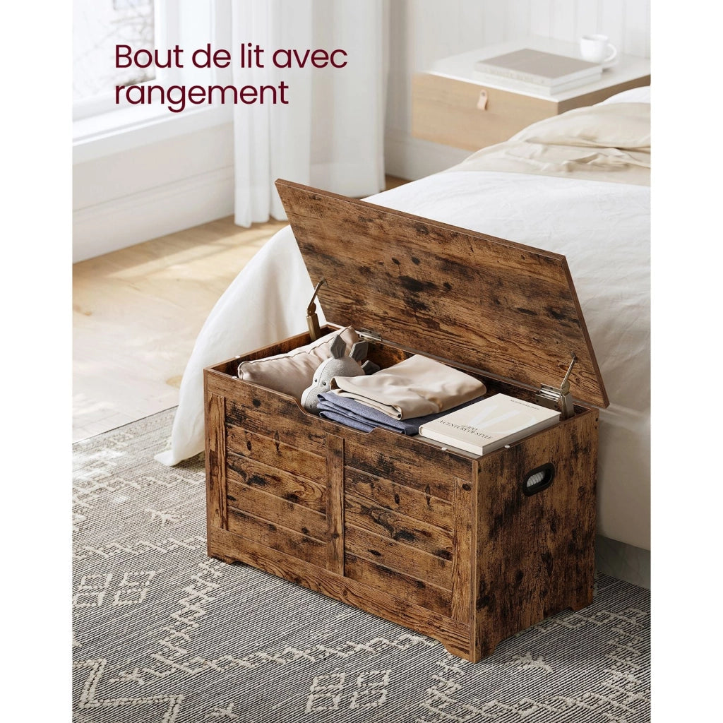 Cassapanca portaoggetti da interno scarpiera pouf panca portaoggetti per bambini con cerniere di sicurezza stile moderno 100 x 40 x 46 cm marrone 12_0005146
