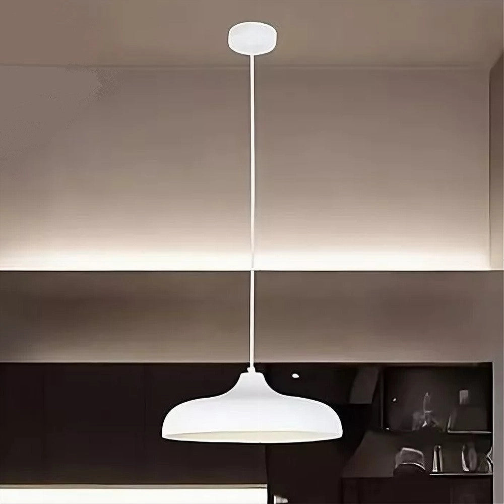 Trade Shop - Lampadario A Sospensione Moderno Contemporaneo E27 Paralume Ferro Cupola Bianco 33344 -
