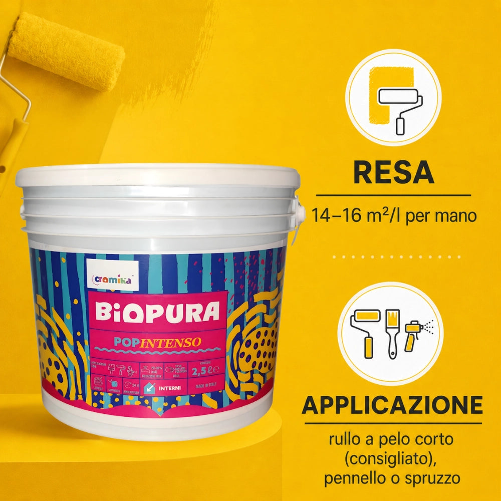 Popintenso palestra e decori interni pittura murale lavabile e coprente cromika *** formato 2.5 lt, colore- giallo ce...