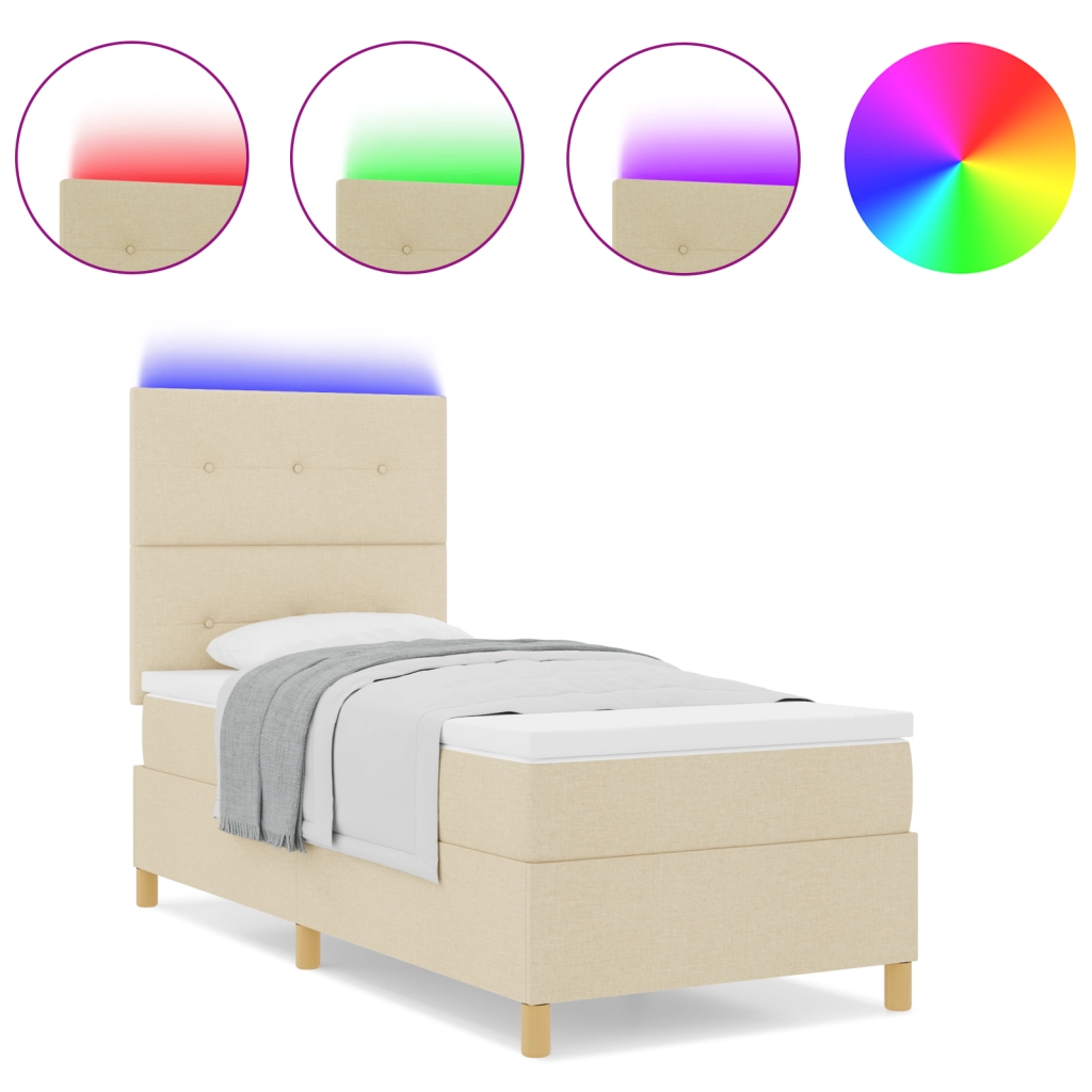 Letto a Molle con Materasso e LED Crema 90x200 cm Tessuto
