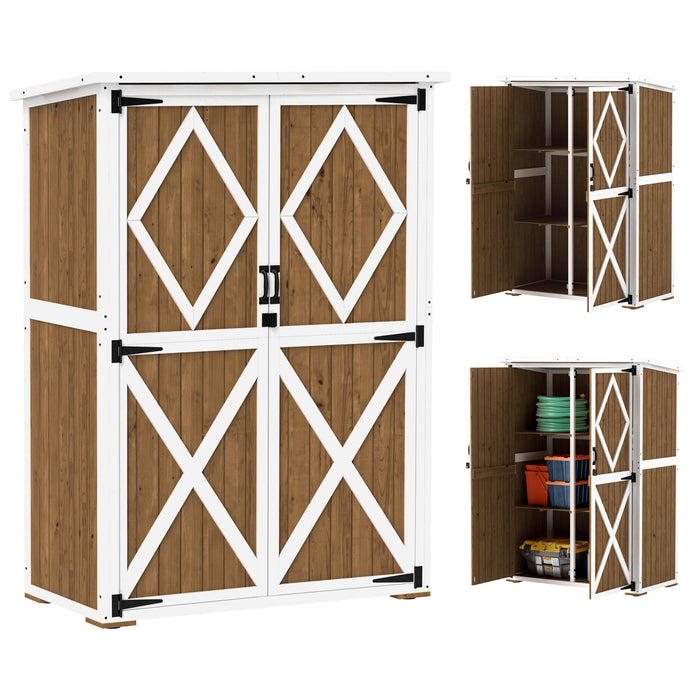 Armadio da Giardino 116,5x57x159-167 cm Tetto in Bitume in Legno di Abete Marrone e Bianco