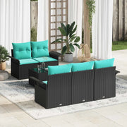 Set Divano da Giardino con cuscino 6 pcs Nero polyrattan