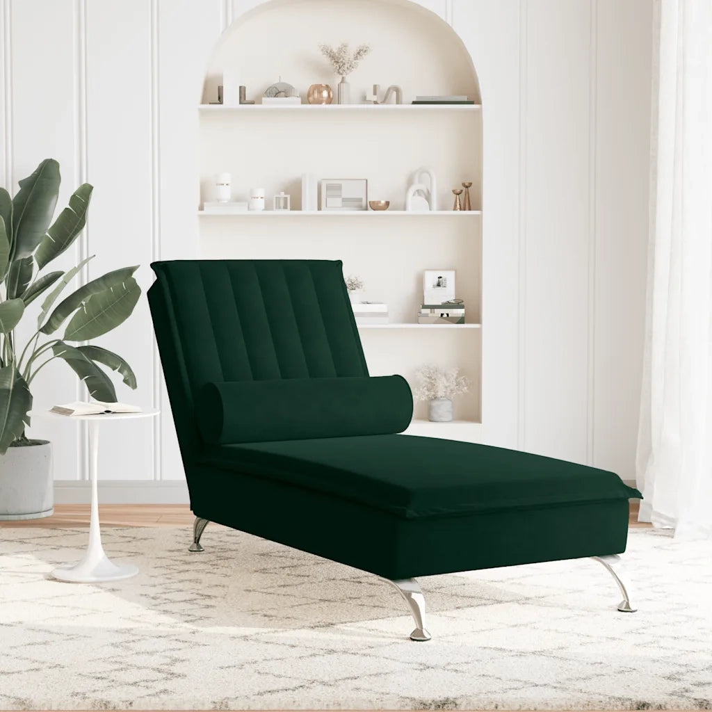 Chaise Longue Massaggi con Capezzale Verde Scuro in Velluto 379461