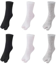 Calzini Tabi 6 Pair - Calzini a Spacco Giapponesi - Calzini in Cotone Elastico - Spandex Respirante - Nero/Bianco/Grigio - Forma di Piede Comoda