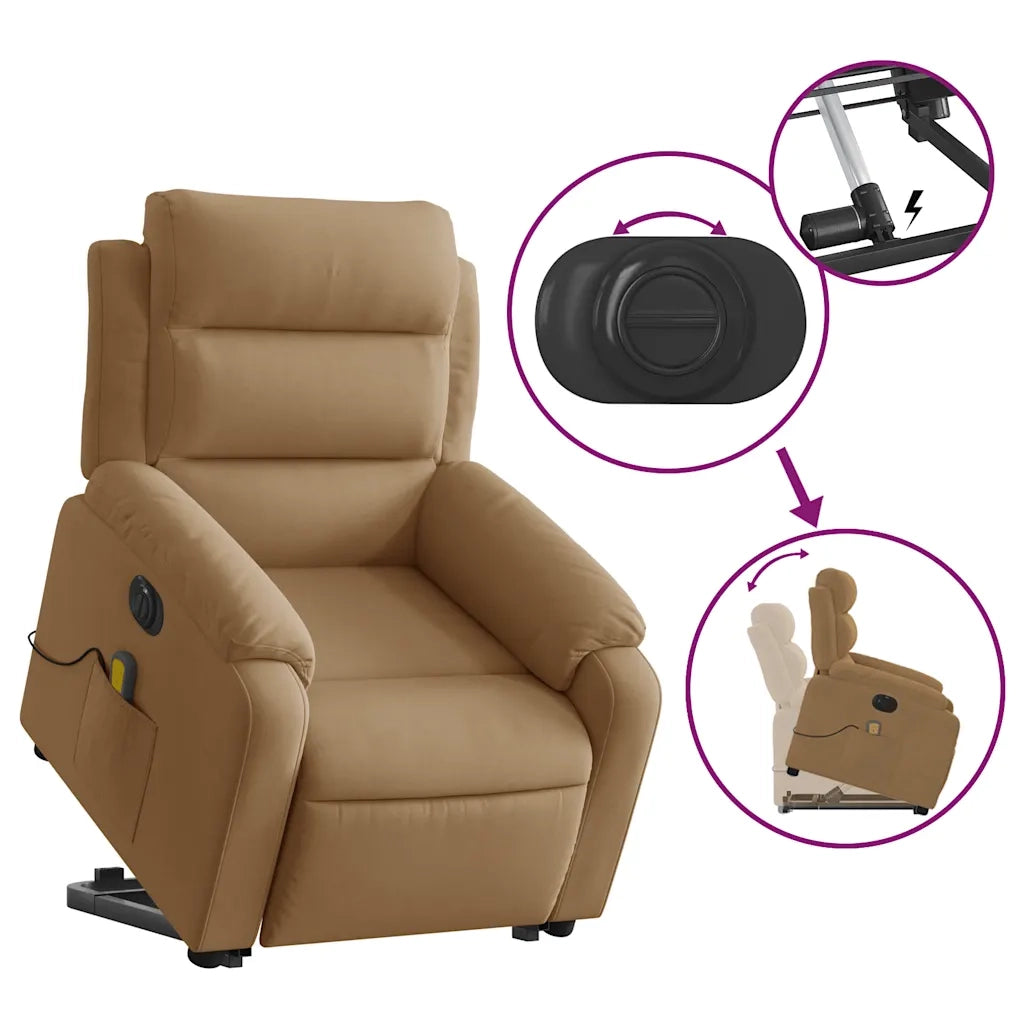 Poltrona Alzapersona Massaggiante Elettrica Marrone Velluto 3205133