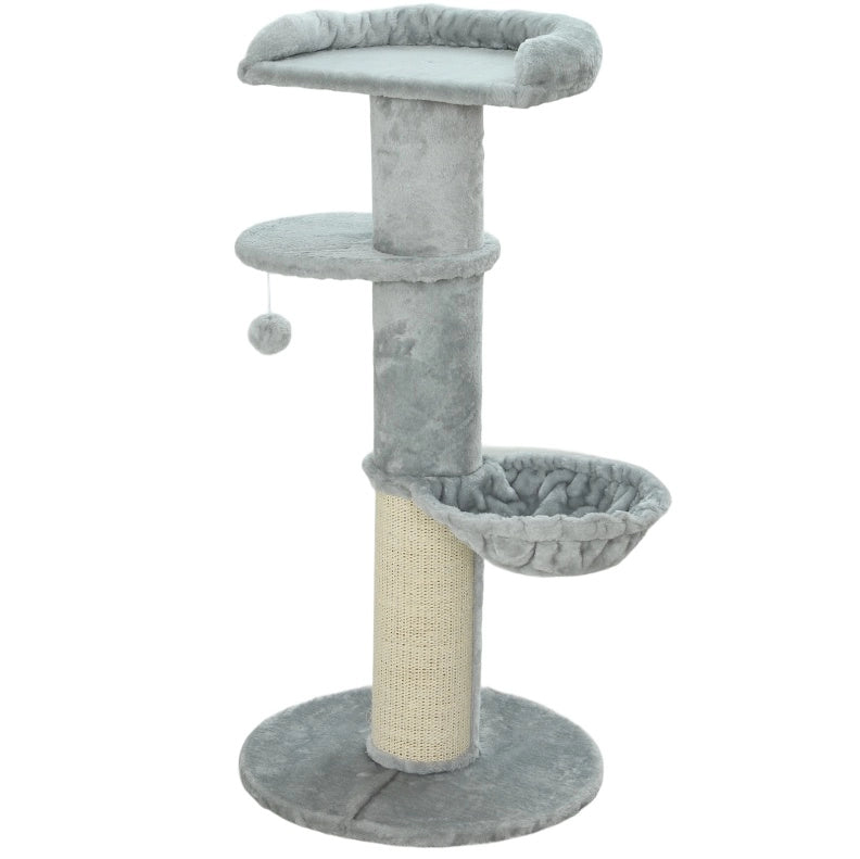 Albero tiragraffi per gatti con sisal, piattaforme multilivello e tessuto felpato, grigio chiaro
