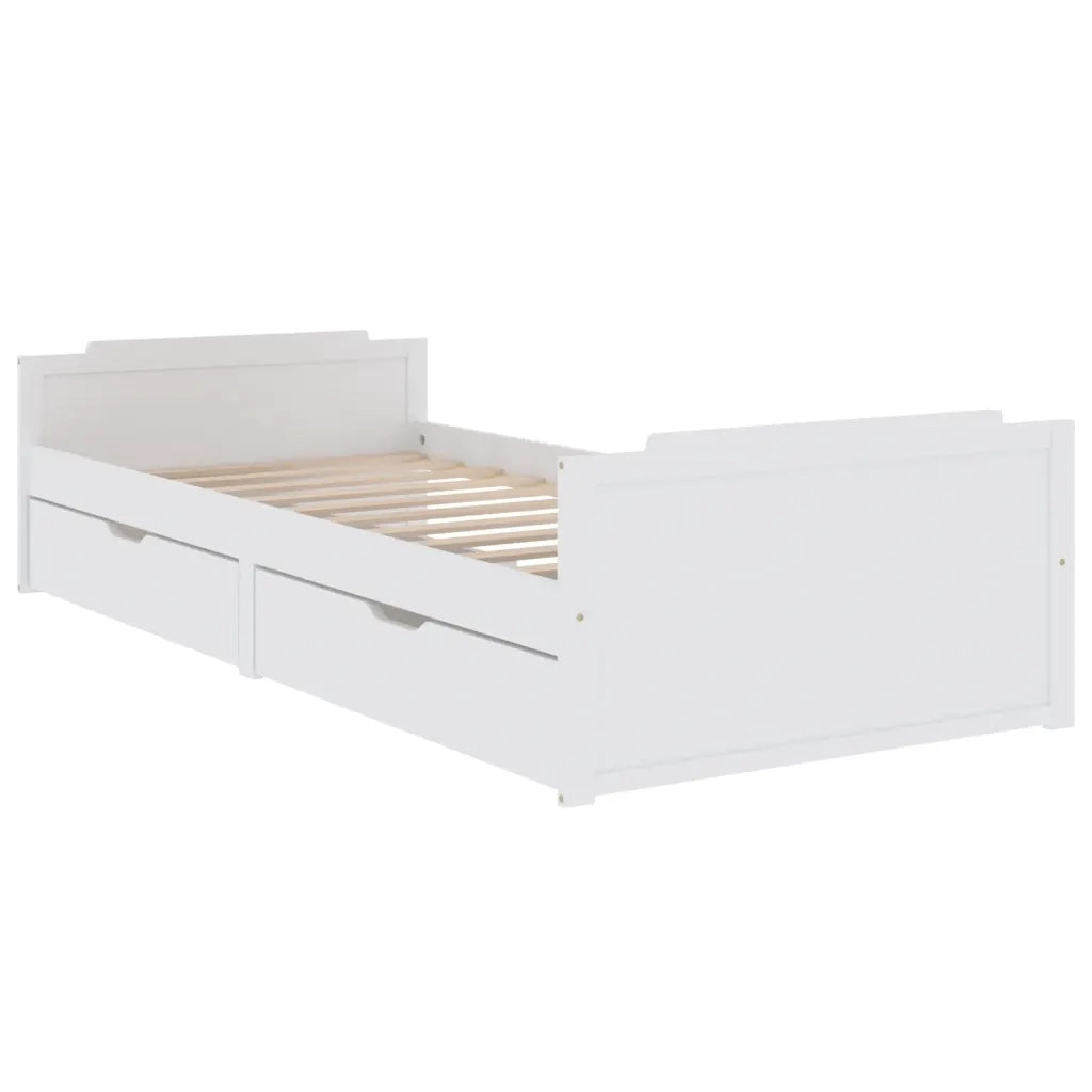 Letto da camera | Giroletto Bianco con Cassetti Legno Massello di Pino 90x200cm