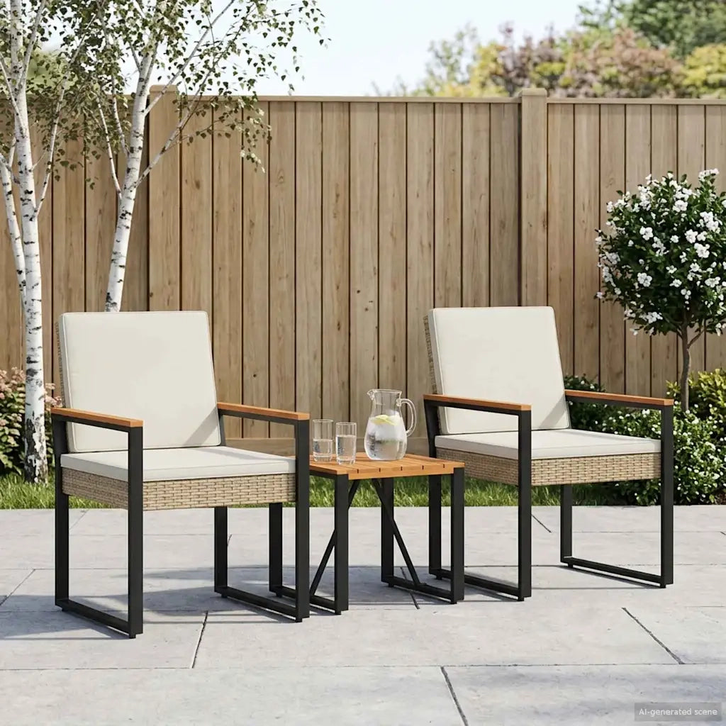 Set Mobili da Esterno 3 pcs Beige e Bianco Crema polyrattan