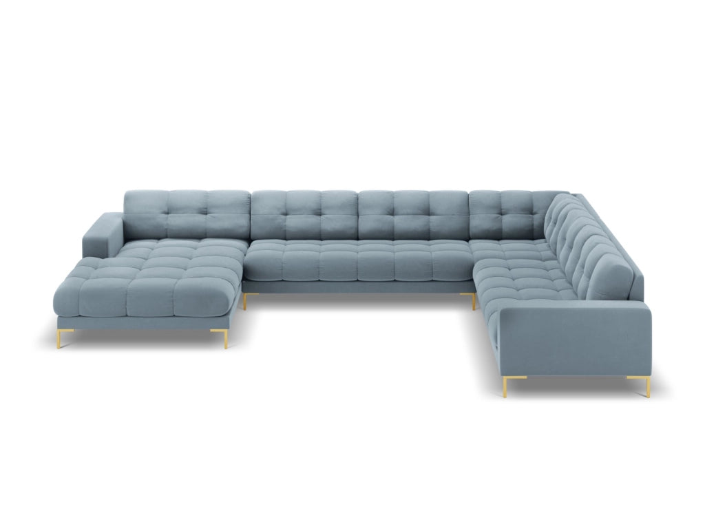 Cosmopolitan Design - Divano panoramico destro "Bali" 7 posti in velluto azzurro 