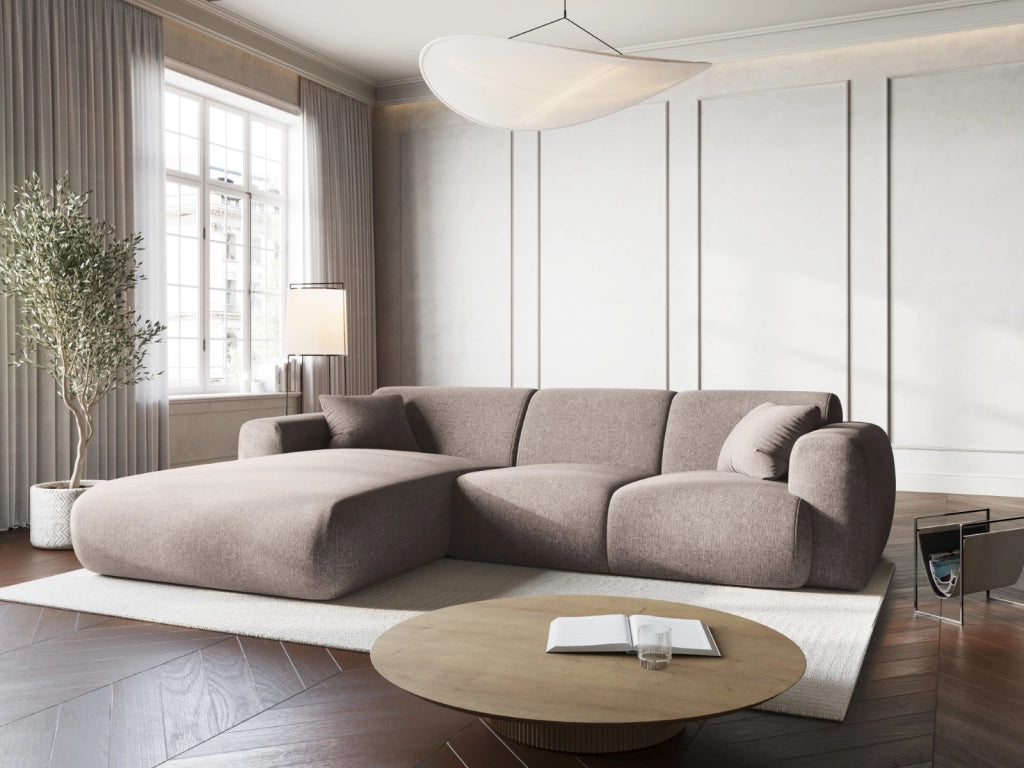 Cosmopolitan Design - Divano angolare sinistro "Nolio" 4 posti in ciniglia beige 