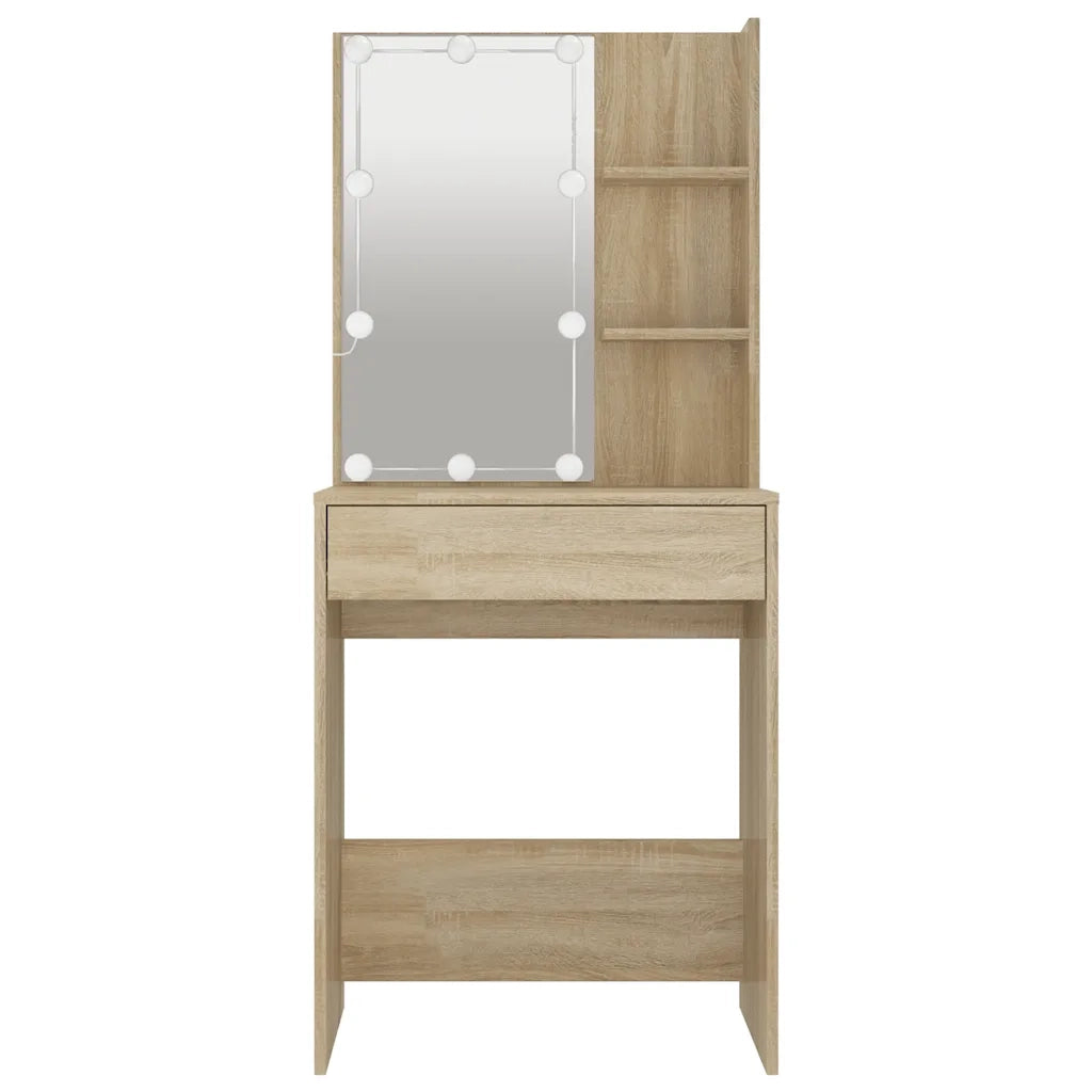 Toeletta | Tavolo da Trucco con LED Rovere Sonoma 60x40x140 cm
