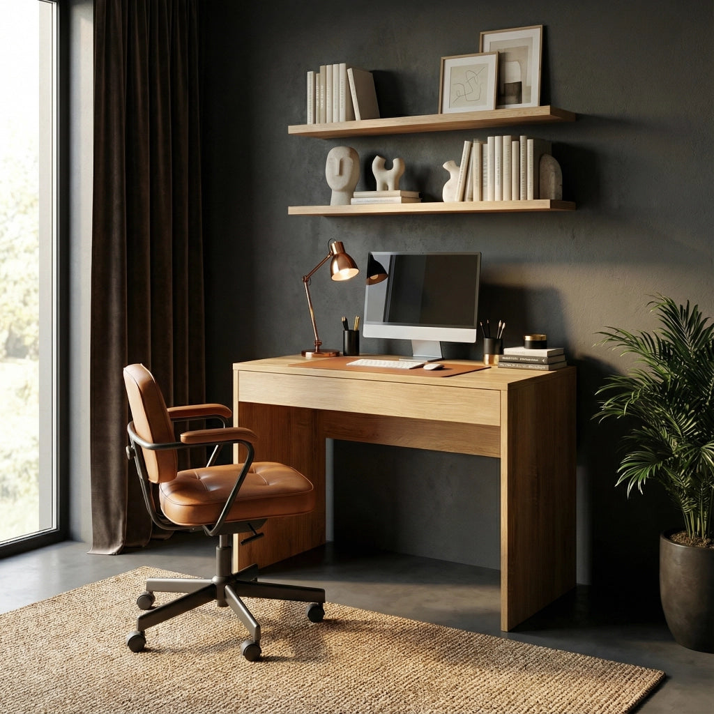 Scrivania FORDE - Spaziosa - Con cassetto - Quercia Wotan - Larghezza 75 cm, Altezza 75 cm, Profondit? 50 cm