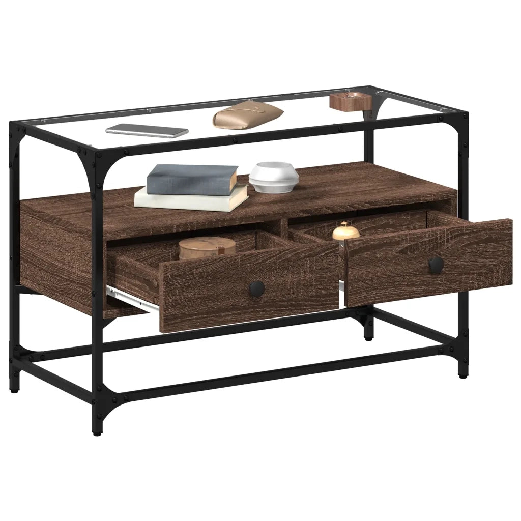 Mobile TV Piano Vetro Rovere Marrone 80x35x51 Legno Multistrato 846063
