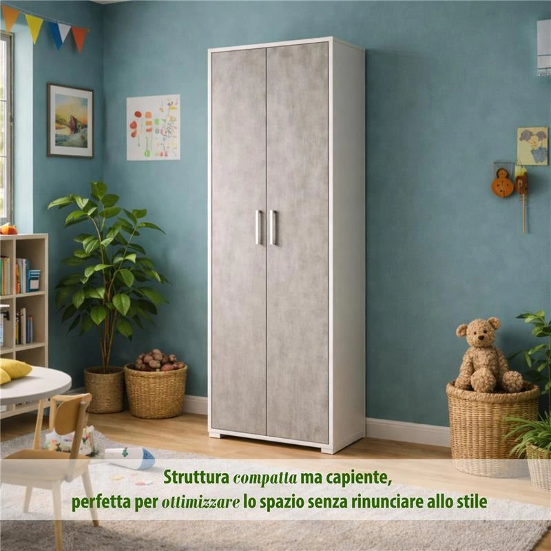 ARMADI DA ARREDO CON 2 ANTE DIMENSIONI 199X71X41 CM COLORE OSSIDO BIANCO E CEMENTO