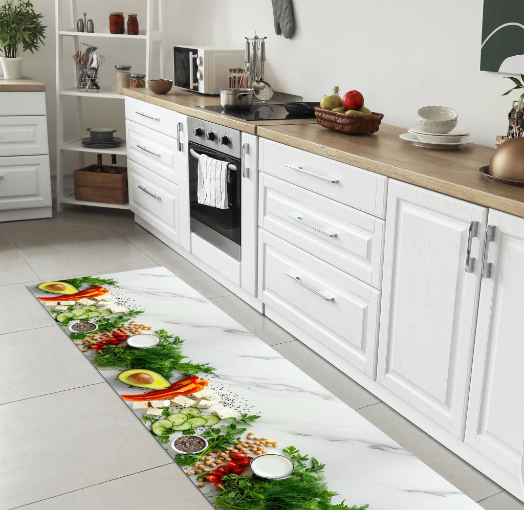 Tappeto Cucina Antiscivolo Made in Italy Passatoia Antimacchia Multiuso Corridoio Soggiorno Lavabile in Lavatrice - 50x200 - Marmo Avocado