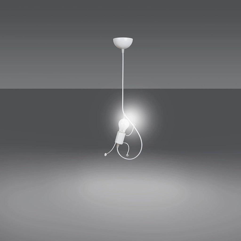 Sospensione 1 Luce Moderna Isotta In Acciaio Bianco E Cavi Bianchi A Figura Umana