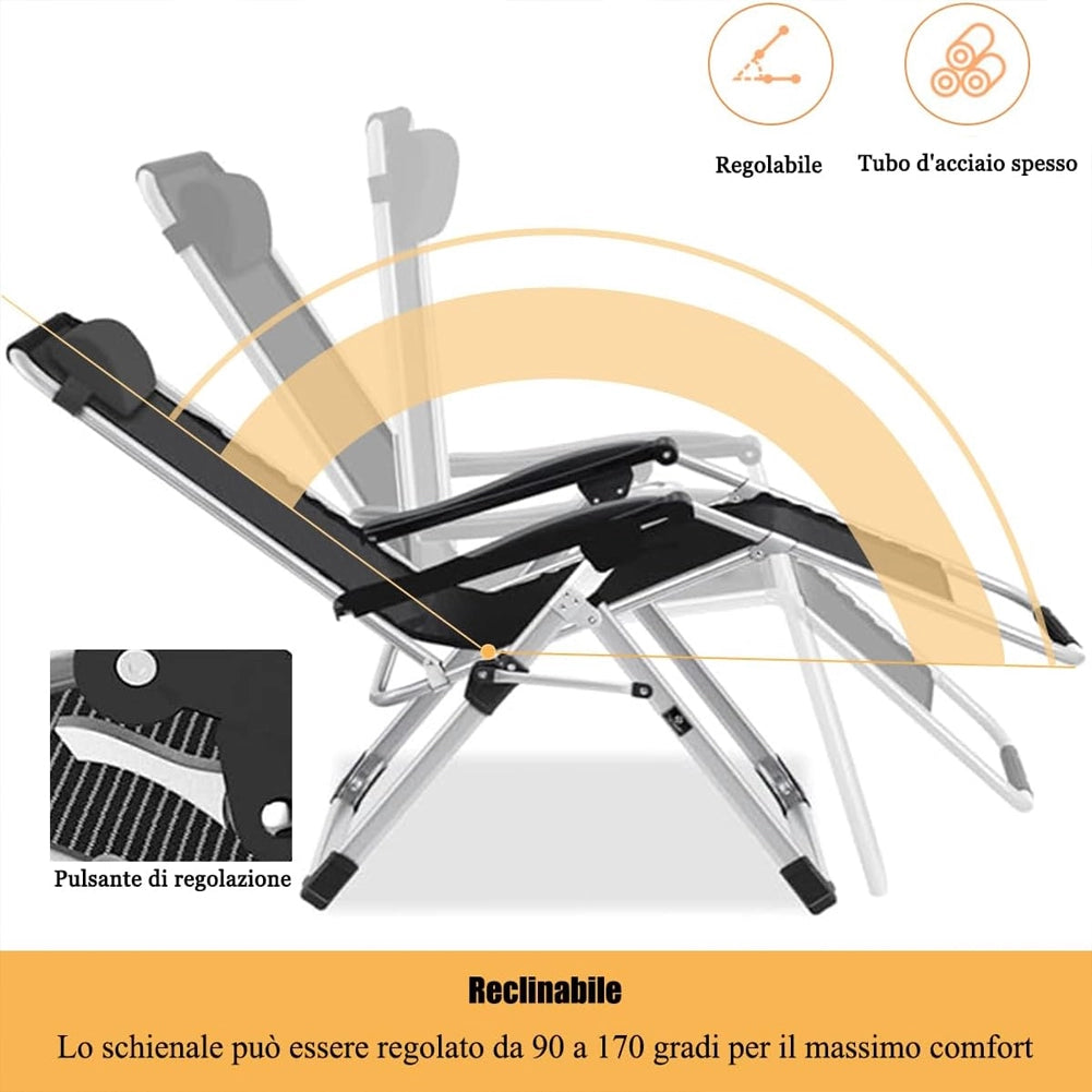 Sedia Sdraio Pieghevole per Esterni con Struttura Extra Resistente da Giardino