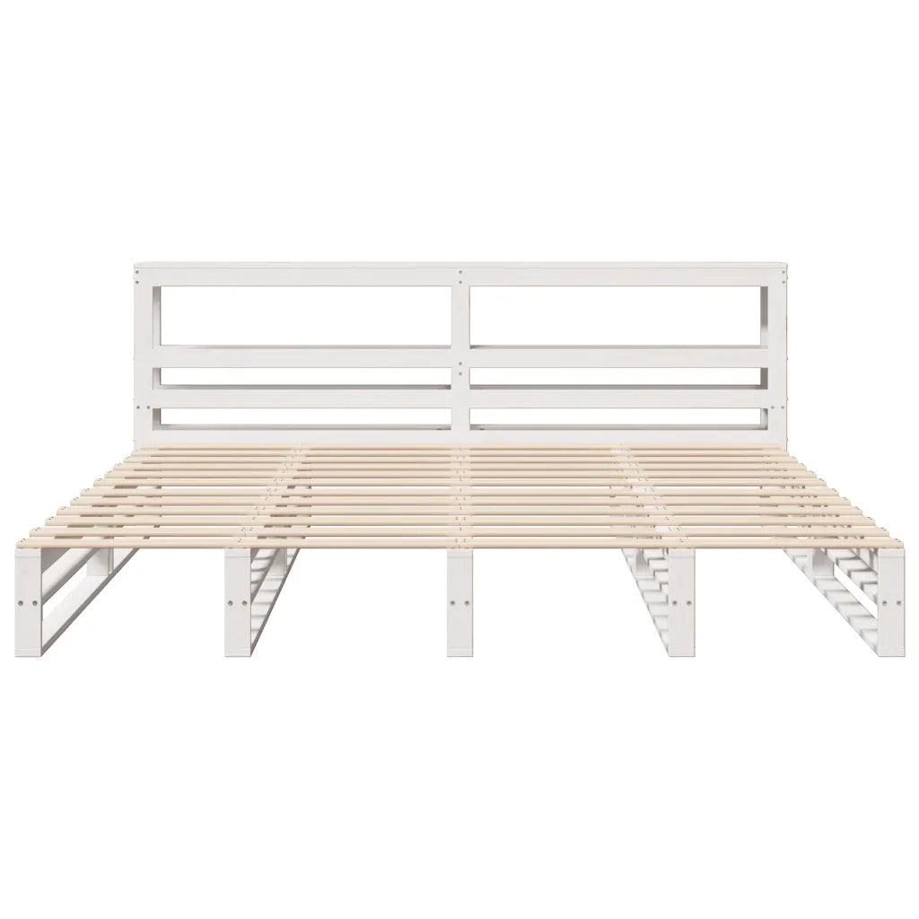 Giroletto con Testiera Bianco 200x200 cm Legno Massello di Pino 3306508