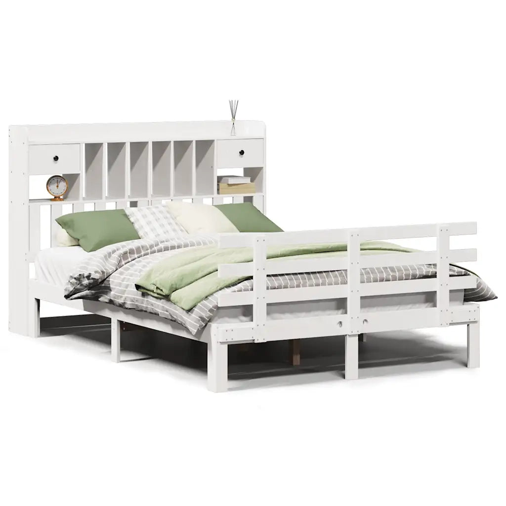 Letto matrimoniale | Letto per adulti | Letto Libreria senza Materasso Bianco 150x200 cm Legno di Pino