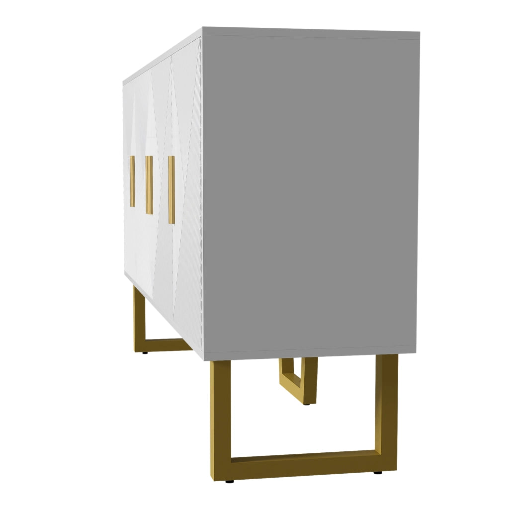 Credenza 150x40x82 cm con 4 ante e ripiani regolabili; MDF e pannello truciolare bianca