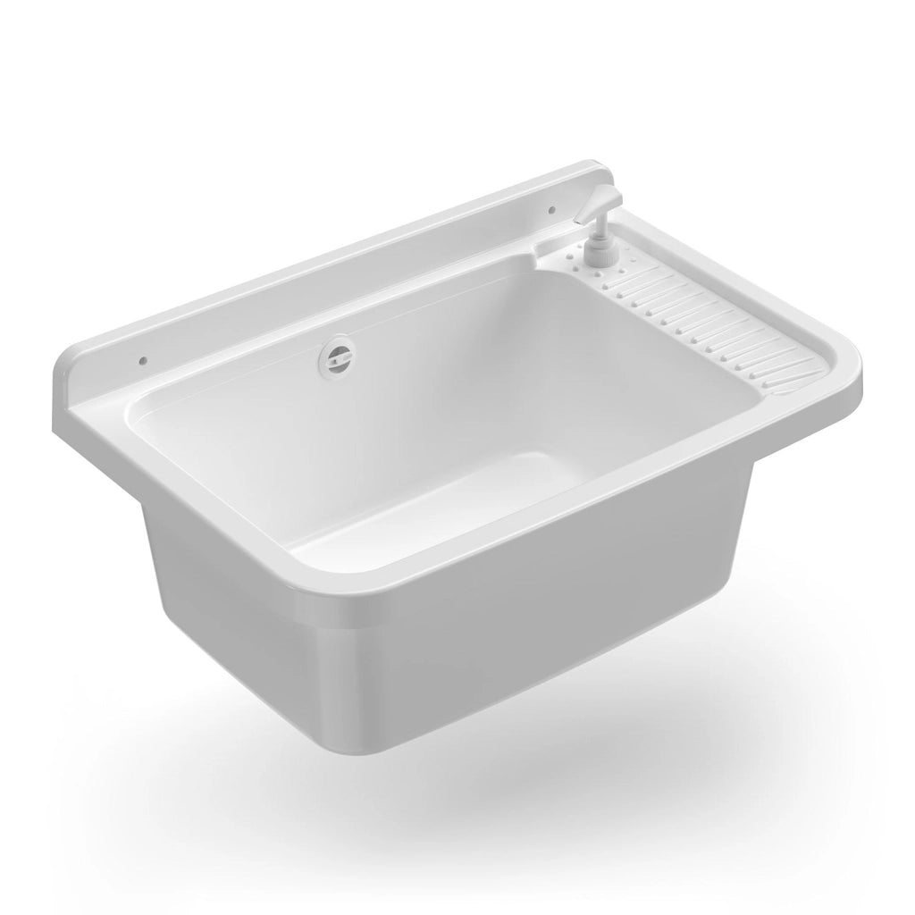 Lavatoio 60x40x25 cm Pilozzo a Parete con Dispenser in Resina Bianco