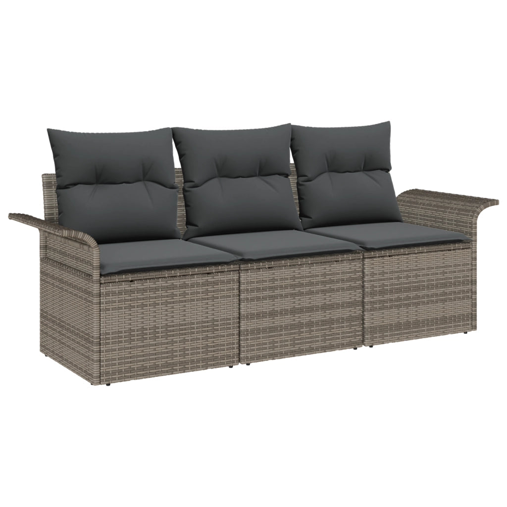 Set di divani da giardino 3 pezzi con cuscini Grigio Polirattan